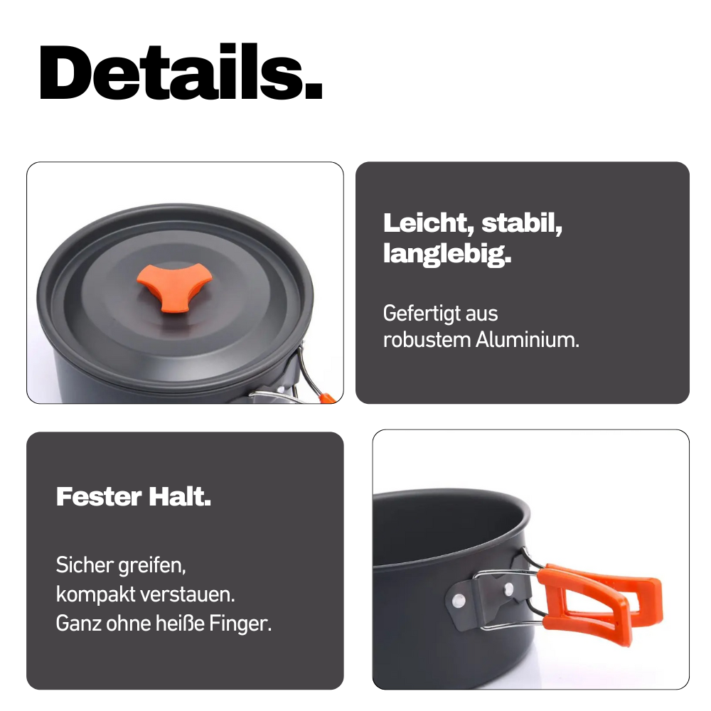 Camping-Kochset 7-teilig – Leicht, robust & ultrakompakt für dein Outdoor-Abenteuer