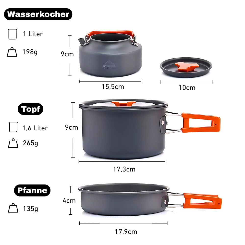 Camping-Kochset 7-teilig – Leicht, robust & ultrakompakt für dein Outdoor-Abenteuer