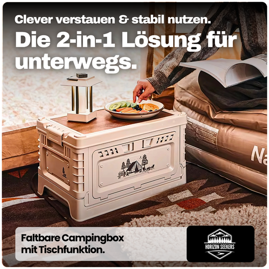 Faltbare Campingbox mit Tischfunktion – Robuste 2-in-1 Lösung für Vanlife & Outdoor-Abenteuer