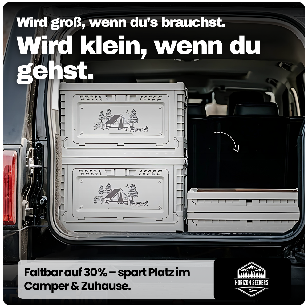 Faltbare Campingbox mit Tischfunktion – Robuste 2-in-1 Lösung für Vanlife & Outdoor-Abenteuer