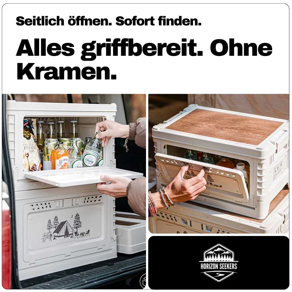 Faltbare Campingbox mit Tischfunktion – Robuste 2-in-1 Lösung für Vanlife & Outdoor-Abenteuer