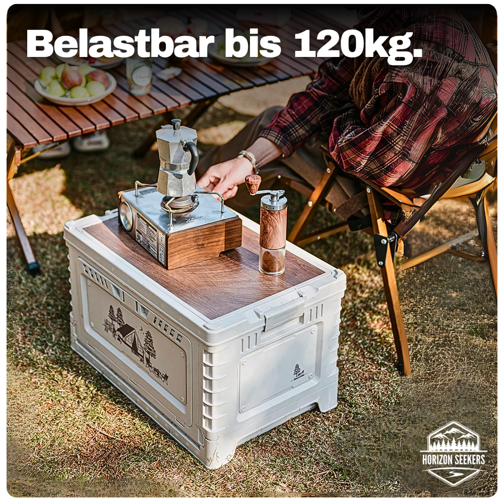 Faltbare Campingbox mit Tischfunktion – Robuste 2-in-1 Lösung für Vanlife & Outdoor-Abenteuer